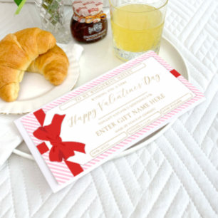 Bow Pink Stripe Valentine's Day Gift Voucher Card