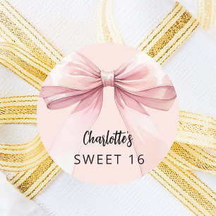 Bow pink Sweet 16 Classic Round Sticker