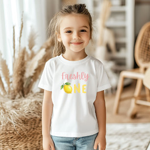 Bow Pink Yellow Lemon Freshly One First Birthday Baby T-Shirt