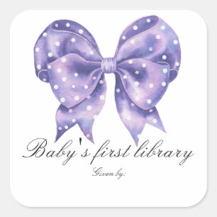 Bow Polka Dot Baby shower - baby's first library Square Sticker
