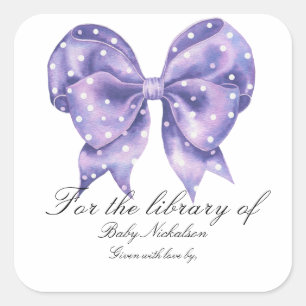 Bow Polka Dot Baby shower - for the library of Square Sticker