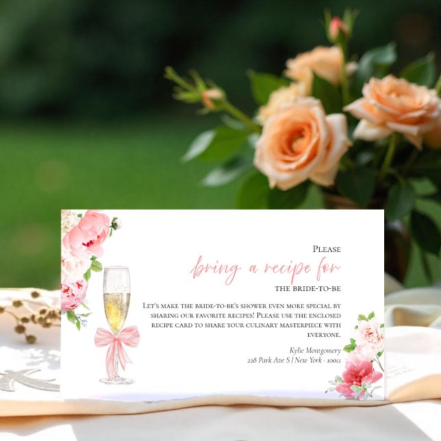 Bow Prosecco Bridal Shower Recipe Request Card (Creator Uploaded)