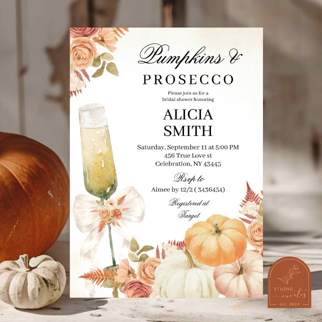 Bow Pumpkins & Prosecco Bridal Shower Invitation (Creator Uploaded)
