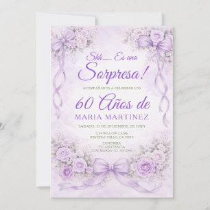 Bow Purple Floral Sorpresa 60 Años Birthday Party Invitation
