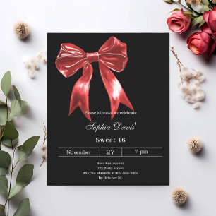 Bow red black Sweet 16 invitation