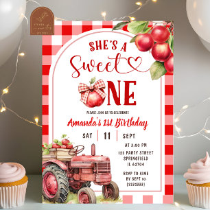 Bow Red Preppy Plaid Apple First Birthday Invitation