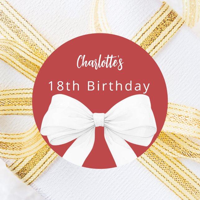 Bow red white Birthday Classic Round Sticker (Creator Uploaded)