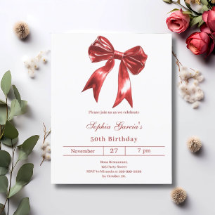 Bow red white birthday invitation
