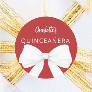 Bow red white Quinceanera Classic Round Sticker