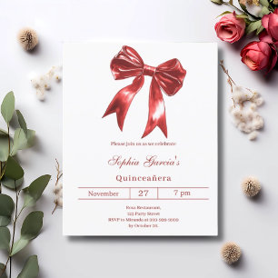 Bow red white Quinceanera invitation