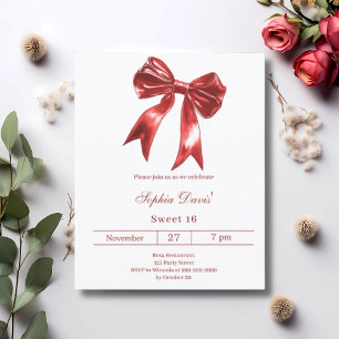 Bow red white Sweet 16 invitation