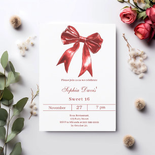 Bow red white Sweet 16 Invitation