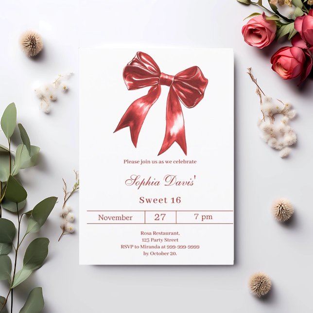 Bow red white Sweet 16 Invitation (Creator Uploaded)