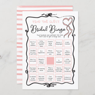 Bow Ribbon Bridal Shower Find the Guest BINGO  Invitation