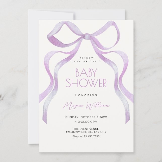 Bow ribbon bridal shower invitation (Front)