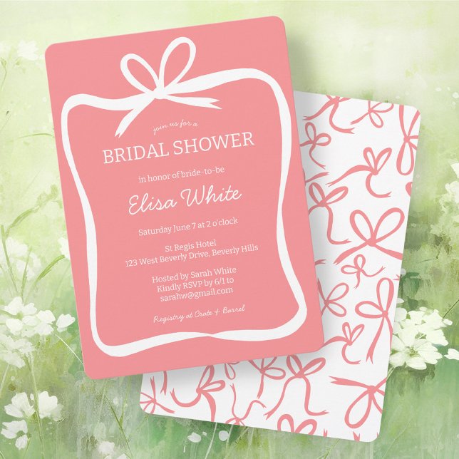Bow Ribbon Frame Elegant Bridal Shower CUSTOM  Invitation (Bow Ribbon Frame Elegant Bridal Shower CUSTOM Invitation
)