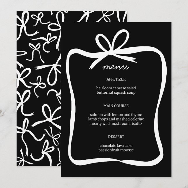 Bow Ribbon Frame Elegant Bridal Shower CUSTOM  Menu (Front/Back)