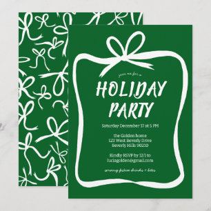 Bow Ribbon Frame Holiday Christmas Party CUSTOM Invitation