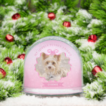 Bow Ribbon Glittering Pet Memory Photo Pink