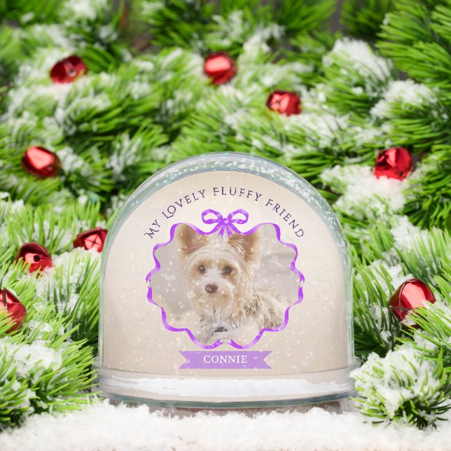 Bow Ribbon Glittering Pet Memory Photo Purple Snowglobe (Christmas)