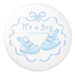 Bow Ribbon Its a Boy Blue Ceramic Knob