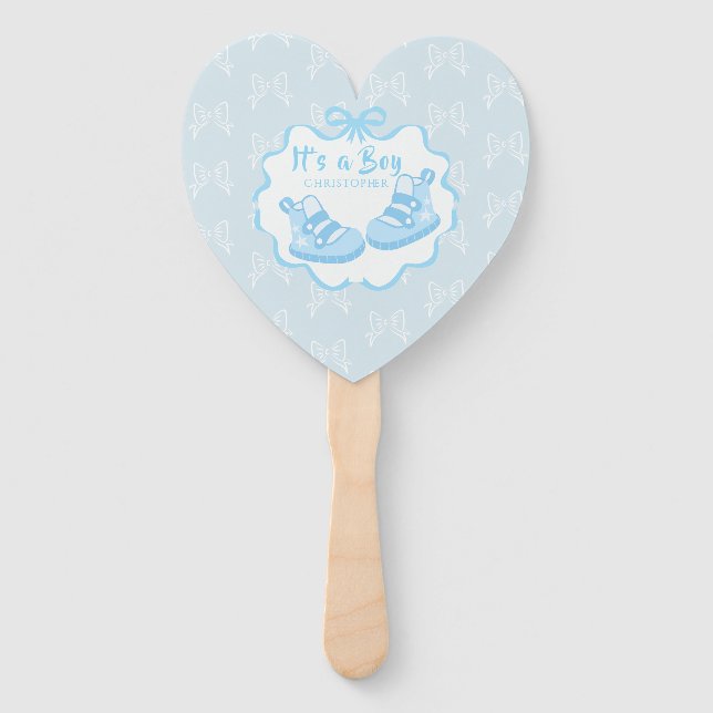 Bow Ribbon Its a Boy Hand Fan (Front)