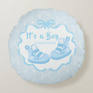 Bow Ribbon Its a Boy Round Cushion