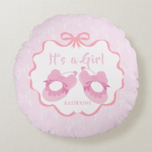 Bow Ribbon Its a Girl Round Cushion