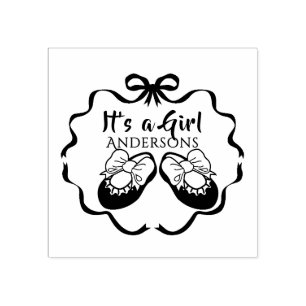 Bow Ribbon Its a Girl Rubber Stamp