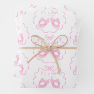 Bow Ribbon Its a Girl White Wrapping Paper Sheet