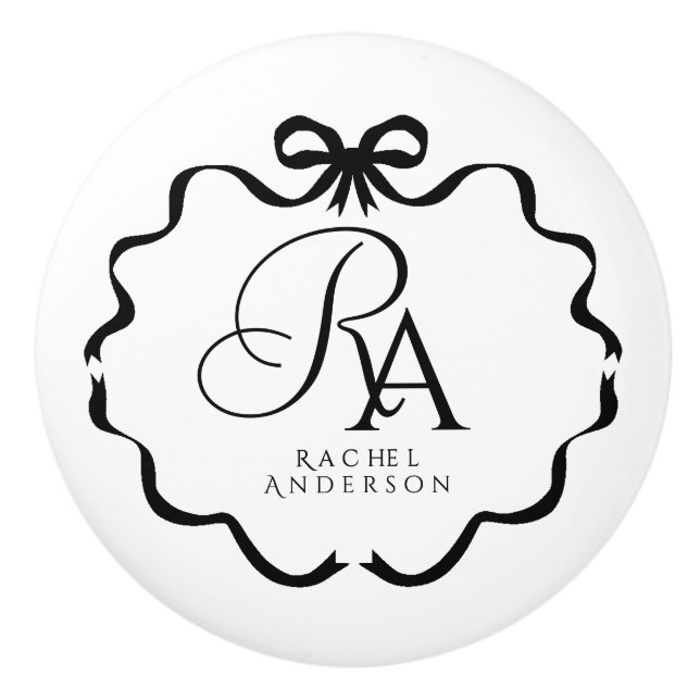 Bow Ribbon Monogram Ceramic Knob (Front)