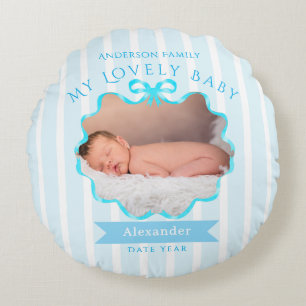 Bow Ribbon New Born Baby Boy  Round Cushion