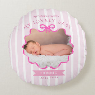 Bow Ribbon New Born Baby Girl  Round Cushion