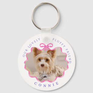 Bow Ribbon Pet Memory Photo Pink Keychain