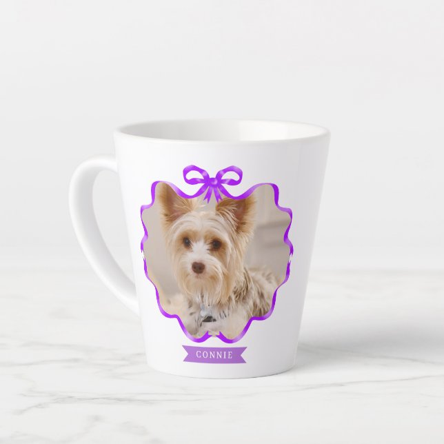 Bow Ribbon Pet Memory Photo Purple Latte Mug (Left Angle)