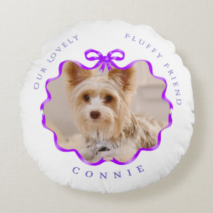 Bow Ribbon Pet Memory Photo Purple Round Cushion