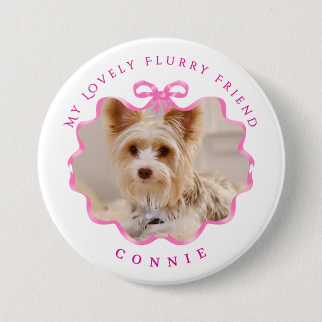 Bow Ribbon Pet Photo Pink 7.5 Cm Round Badge (Front)
