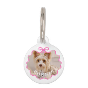 Bow Ribbon Pet Photo Pink White Tag