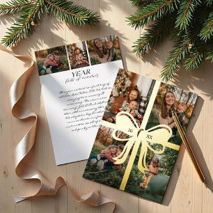 Bow & Ribbon Present 4 Photo Family Collage  Foil Holiday Card
