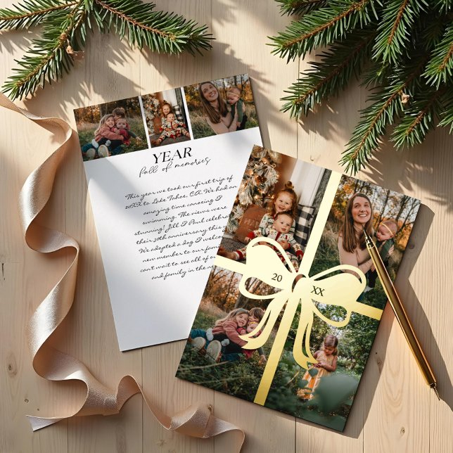 Bow & Ribbon Present 4 Photo Family Collage  Foil Holiday Card (Bow & Ribbon Present 4 Photo Family Collage Foil Holiday Card)