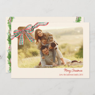 Bow rustic Christmas 4 Photos plaid ribbon Holiday Card