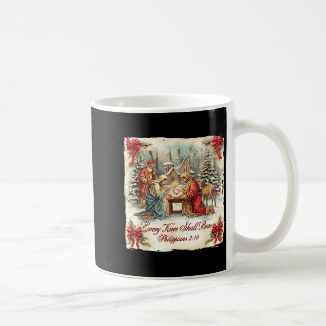 Bow Santa Christmas Nativity Scene Every Knee Shal Coffee Mug (Right)