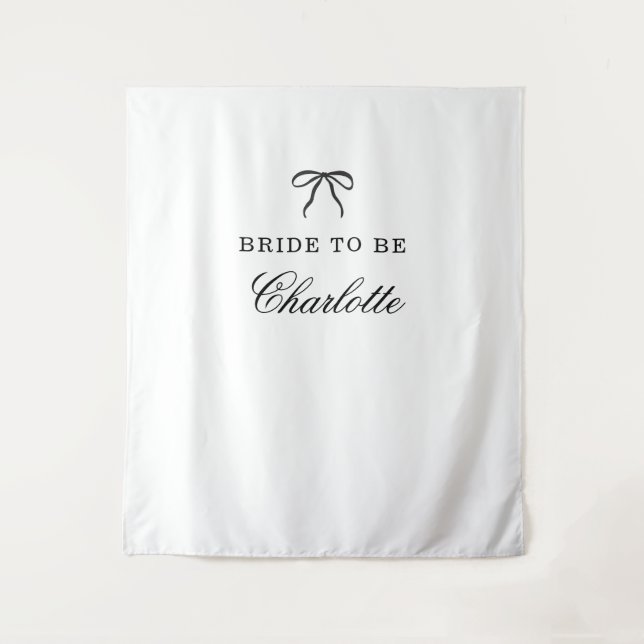Bow Script Coquette Bride To Be Backdrop Tapestry (Front)