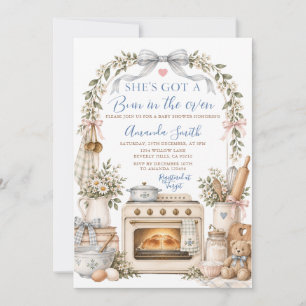 Bow She got a Bun in the Oven Bakery Baby Shower Invitation