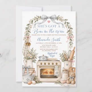 Bow She got a Bun in the Oven Bakery Baby Shower Invitation