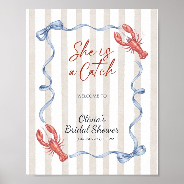 Bow She’s a Catch Lobster Bridal Shower Welcome  Poster (Front)