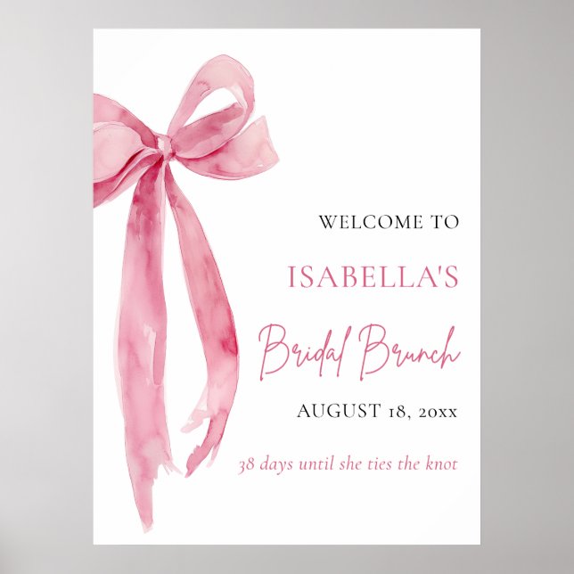 Bow She's Tying the Knot Bridal Brunch Welcome Poster (Front)