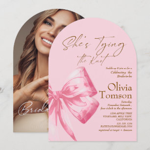 Bow She's Tying the Knot Bridal Shower Pink Invitation