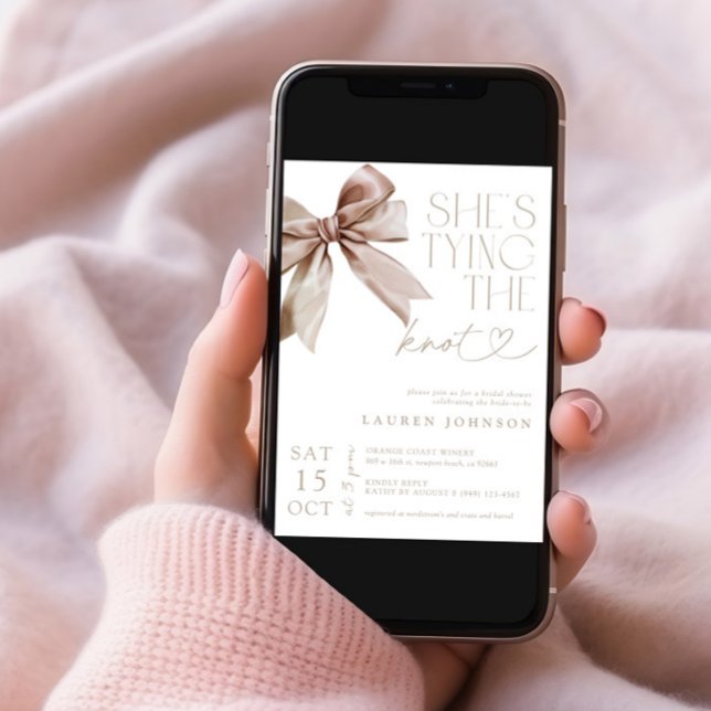 Bow She's Tying the Knot Elegant Bridal Shower Invitation (Creator Uploaded)
