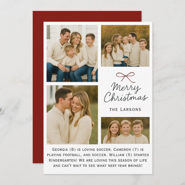 Bow Simple Family Christmas Card (Front/Back)